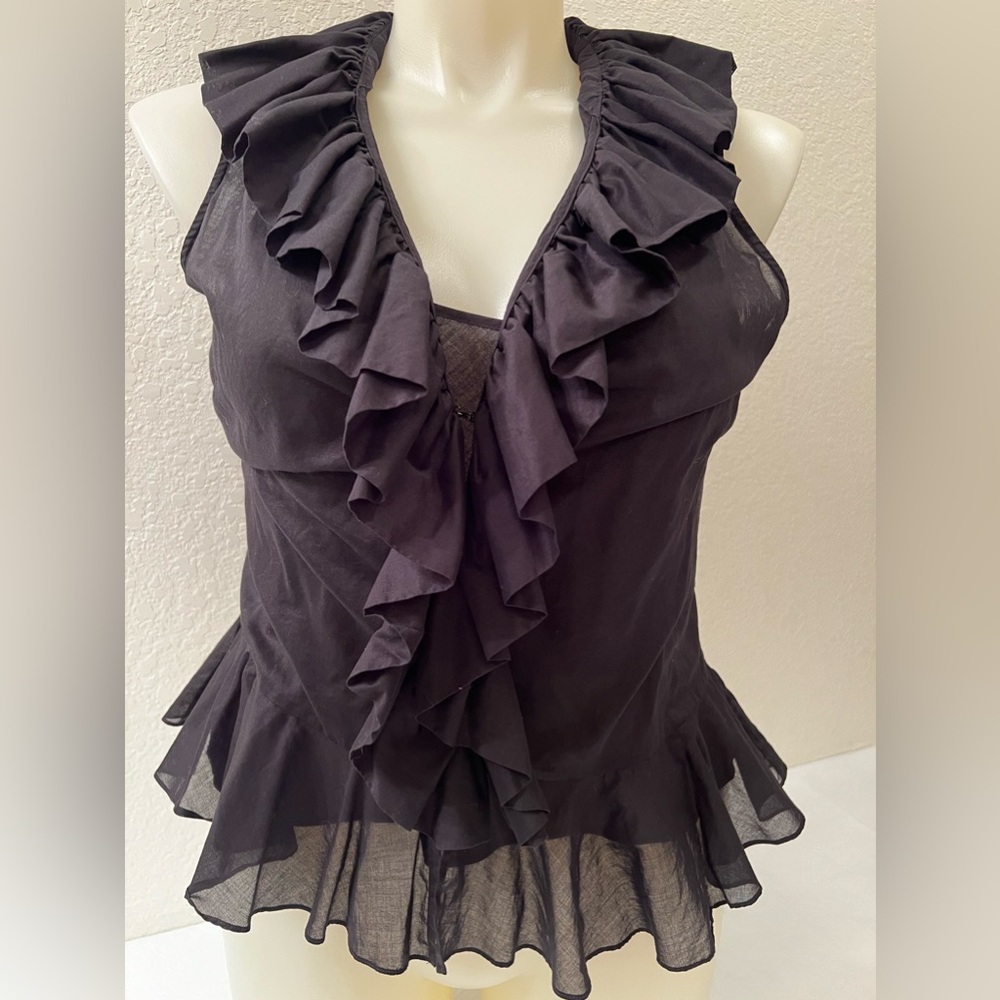 Ralph Lauren Ruffle Top and Cami 14 Semi-Sheer Cotton Black Peplum Ruffle Waist